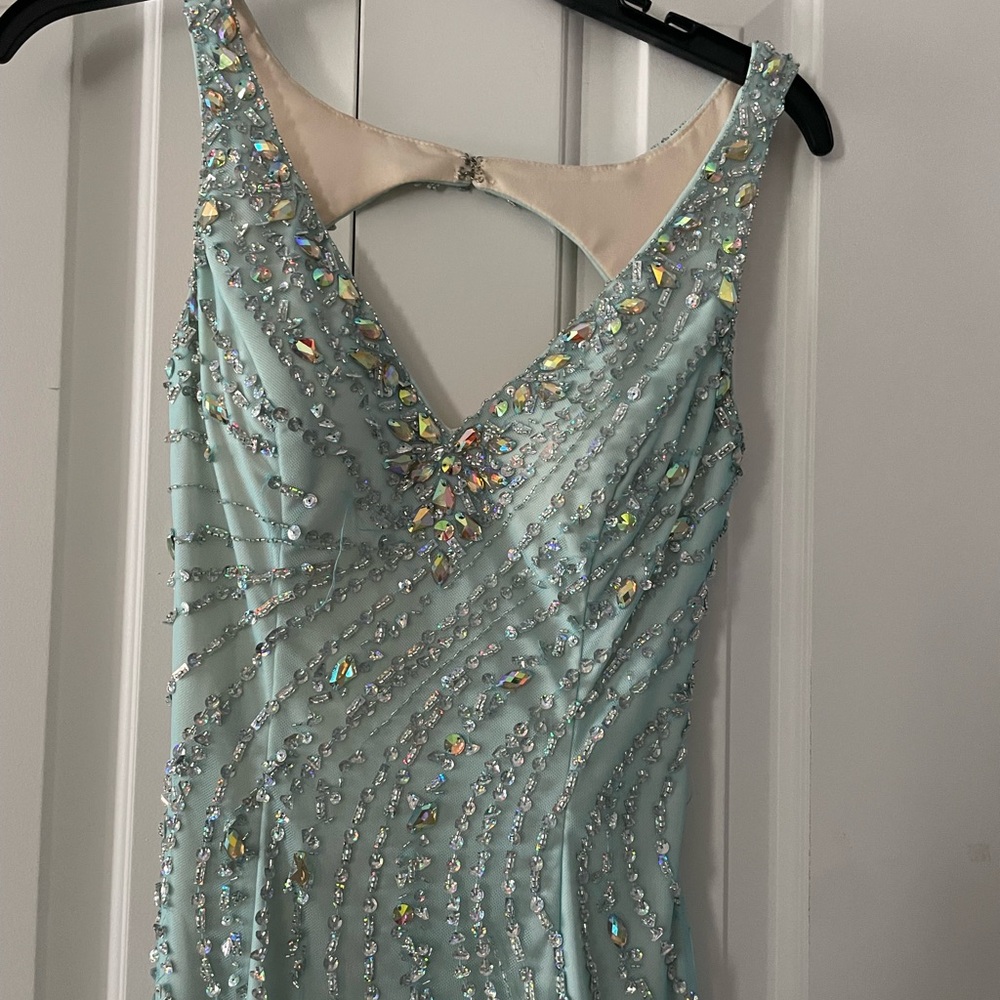 Sean Collection Light Blue Embellished Prom Dress